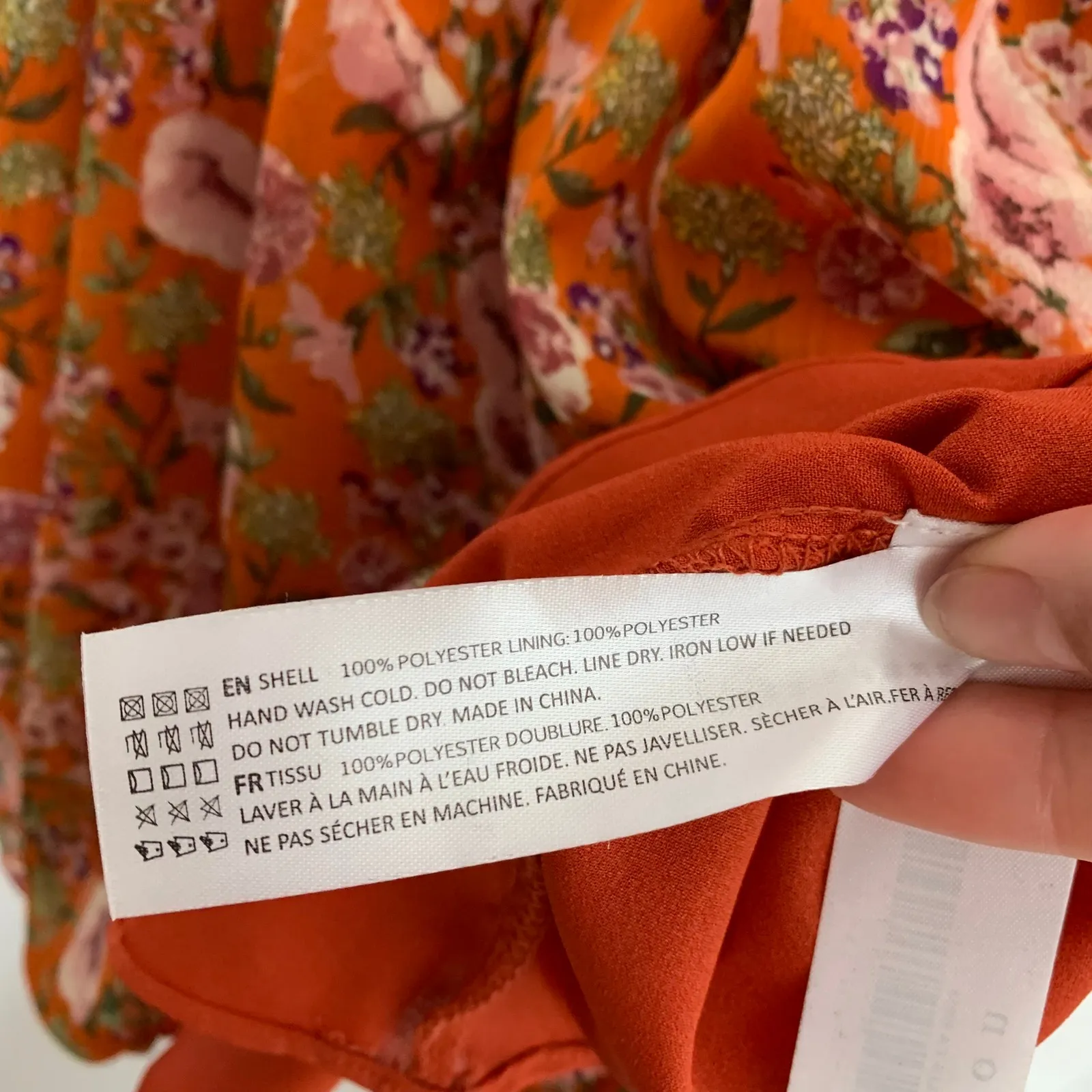 En Saison Smocked Floral Print Mini Dress In Orange Multi Womens Large - Image 15