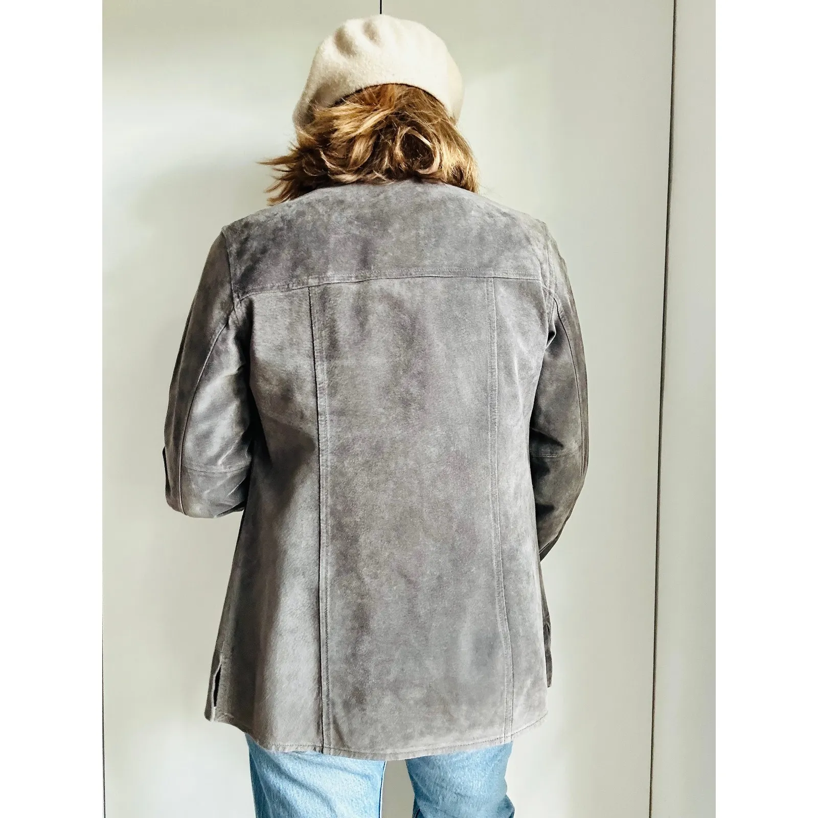 Vintage 90s suede jacket taupe - Image 5