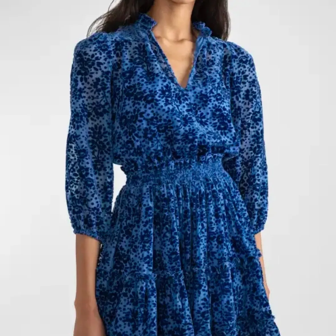 Shoshanna Sasha Dress Lapis Blue Burnout Velvet Mini Size 2 - Image 3