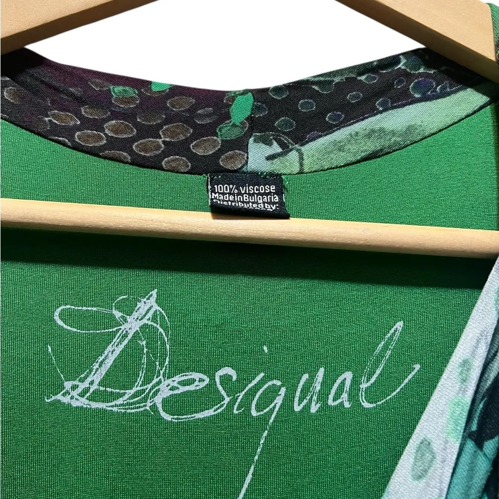 Desigual Uralet Waterfall Neck Knot Waist Dress Kelly Green Artsy St.Patrick L - Image 10