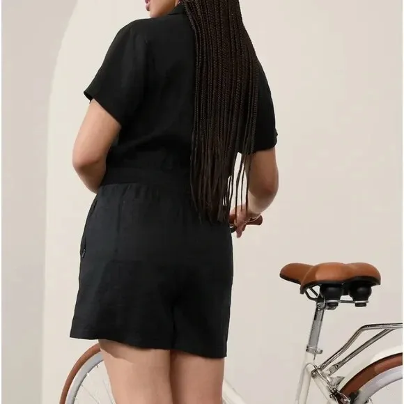 Athleta M Linen Romper Midnight Black Size Small Regular - Image 2