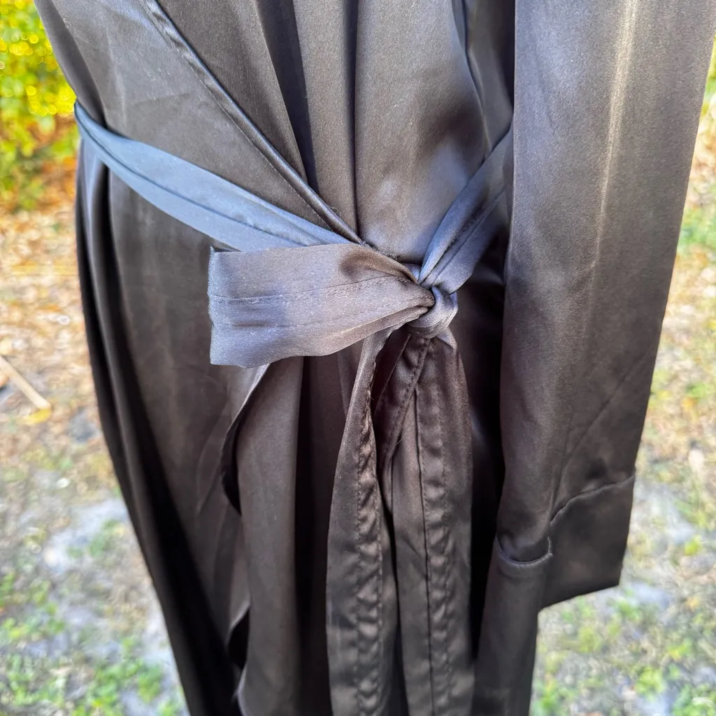 For Love & Lemons X Jaime King‎ La Lydia Black Satin High Slit Wrap Dress Size S - Image 7