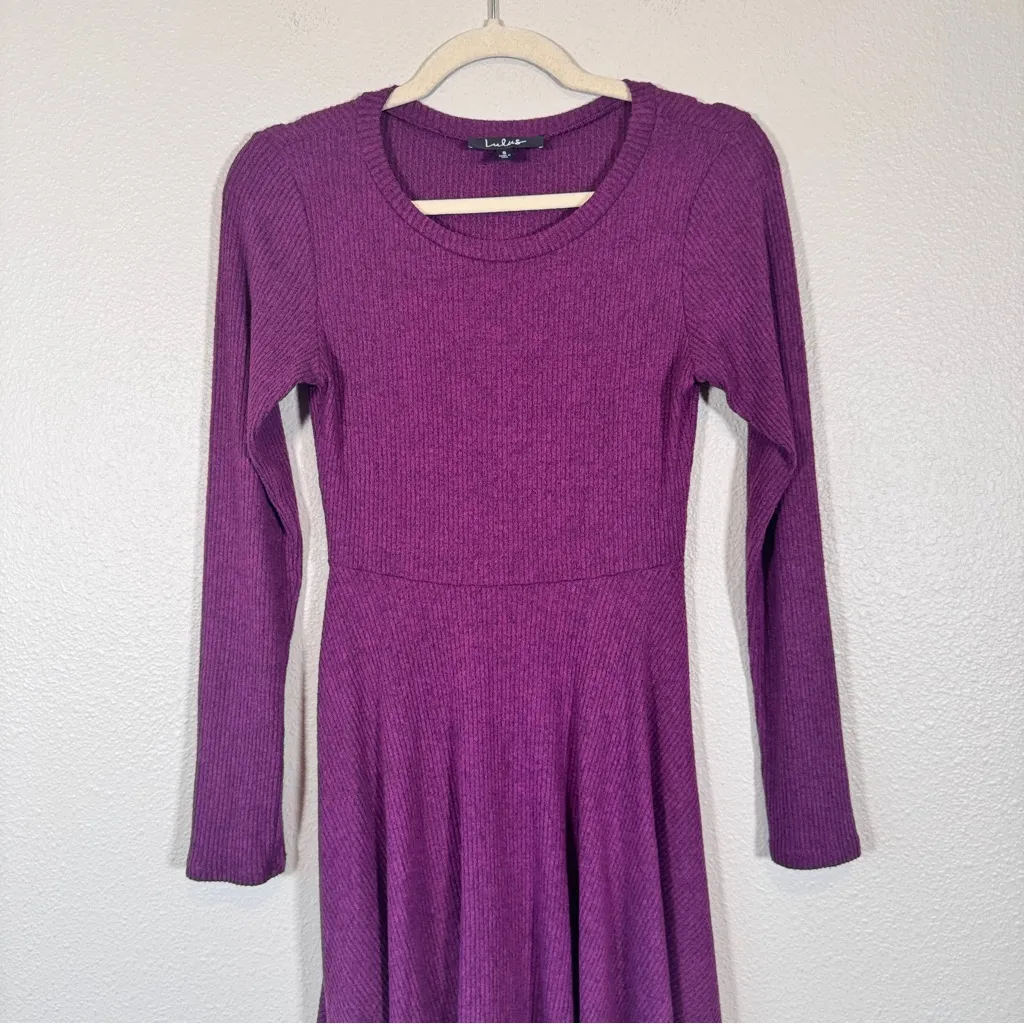Lulus Purple Waffle Knit Sweater Dress Womens S Mini Skater Fall Cozy Casual - Image 10