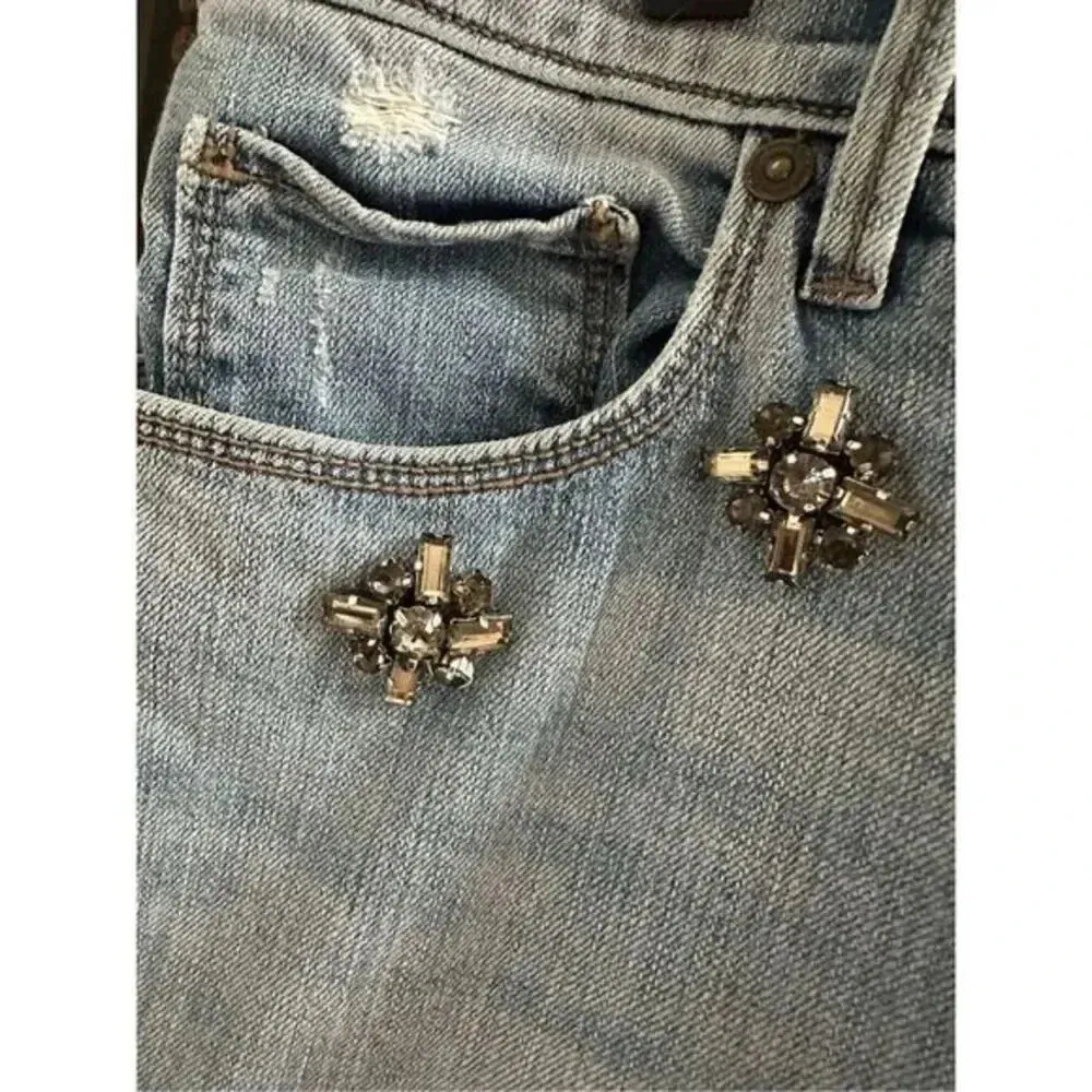 LOFT Relaxed Skinny Jeans Sz 30 / 10 Light Wash Beaded Embellished  Mid Rise‎ - Image 6