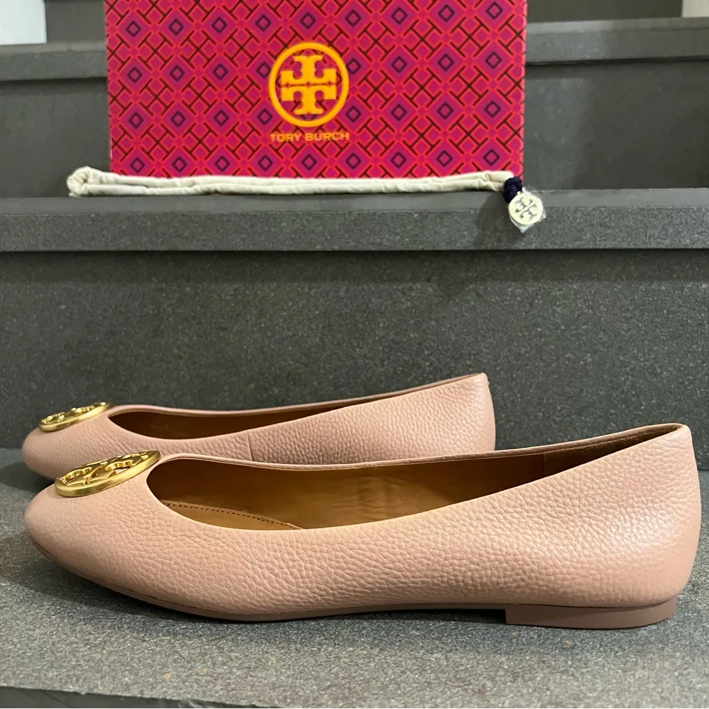 ⚡️SALE⚡️Tory Burch Chelsea Ballet Flats, Pink Moon/ Rolled Brass, Size 10.5, NEW - Image 14