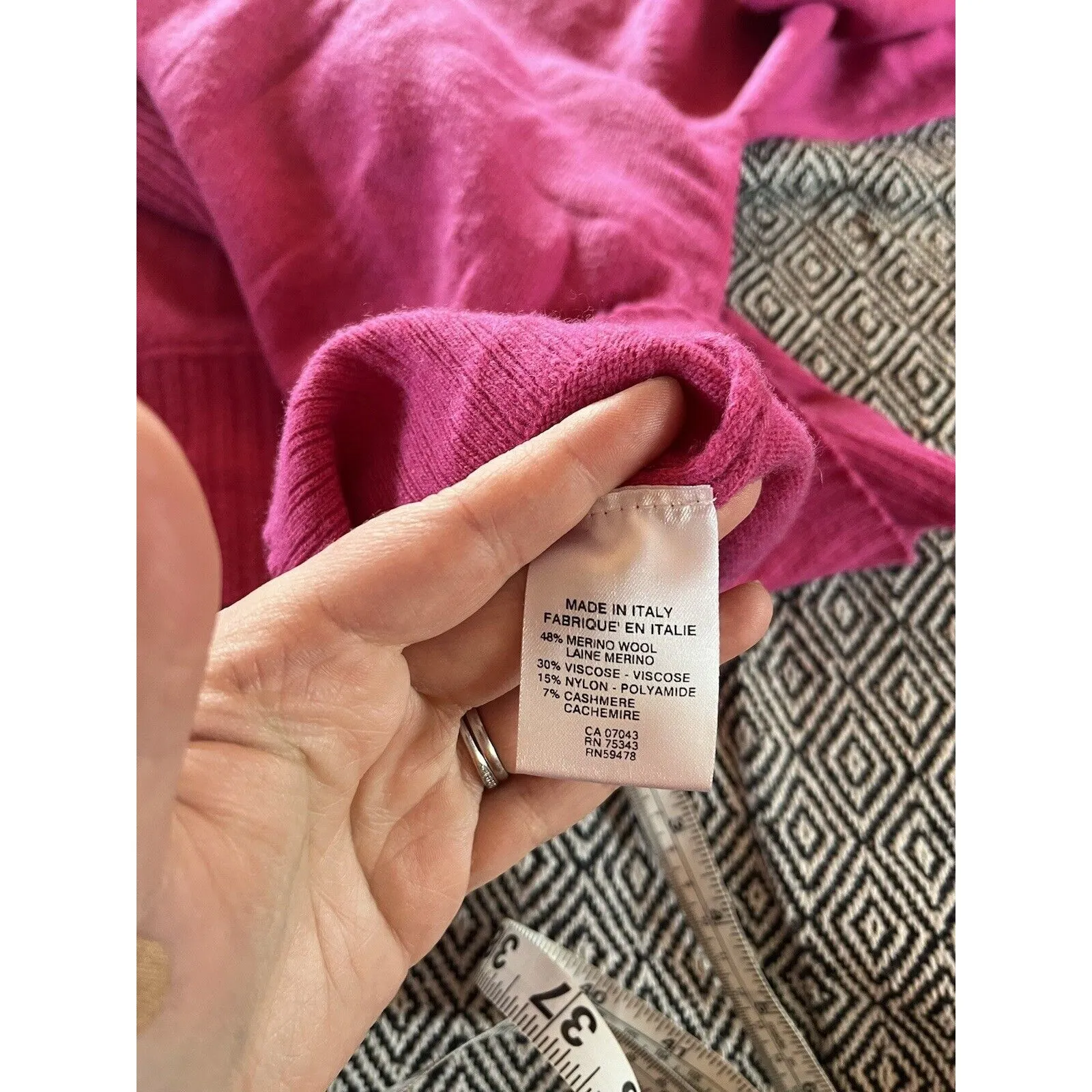 Bianco & Blu Sweater Womens Large Italy Merino Wool And Cashmere Blend Pink - Image 6