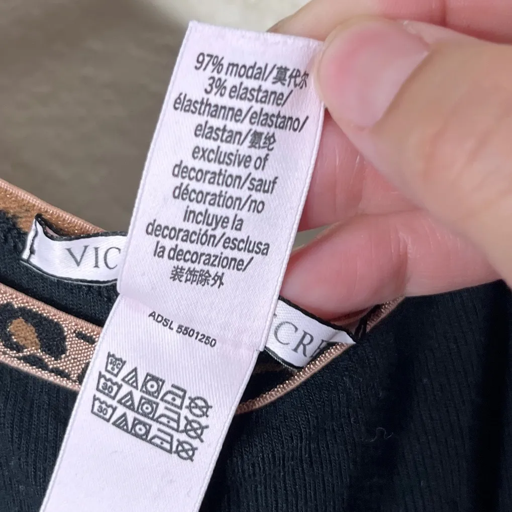 Victoria's Secret Black Slip Dress Midi Leopard Trim Spaghetti Straps S - Image 4