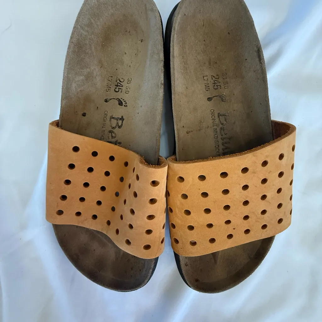 Betula by Birkenstock Reggae Beige Brown Slide Leather Sandals 38 - Image 2