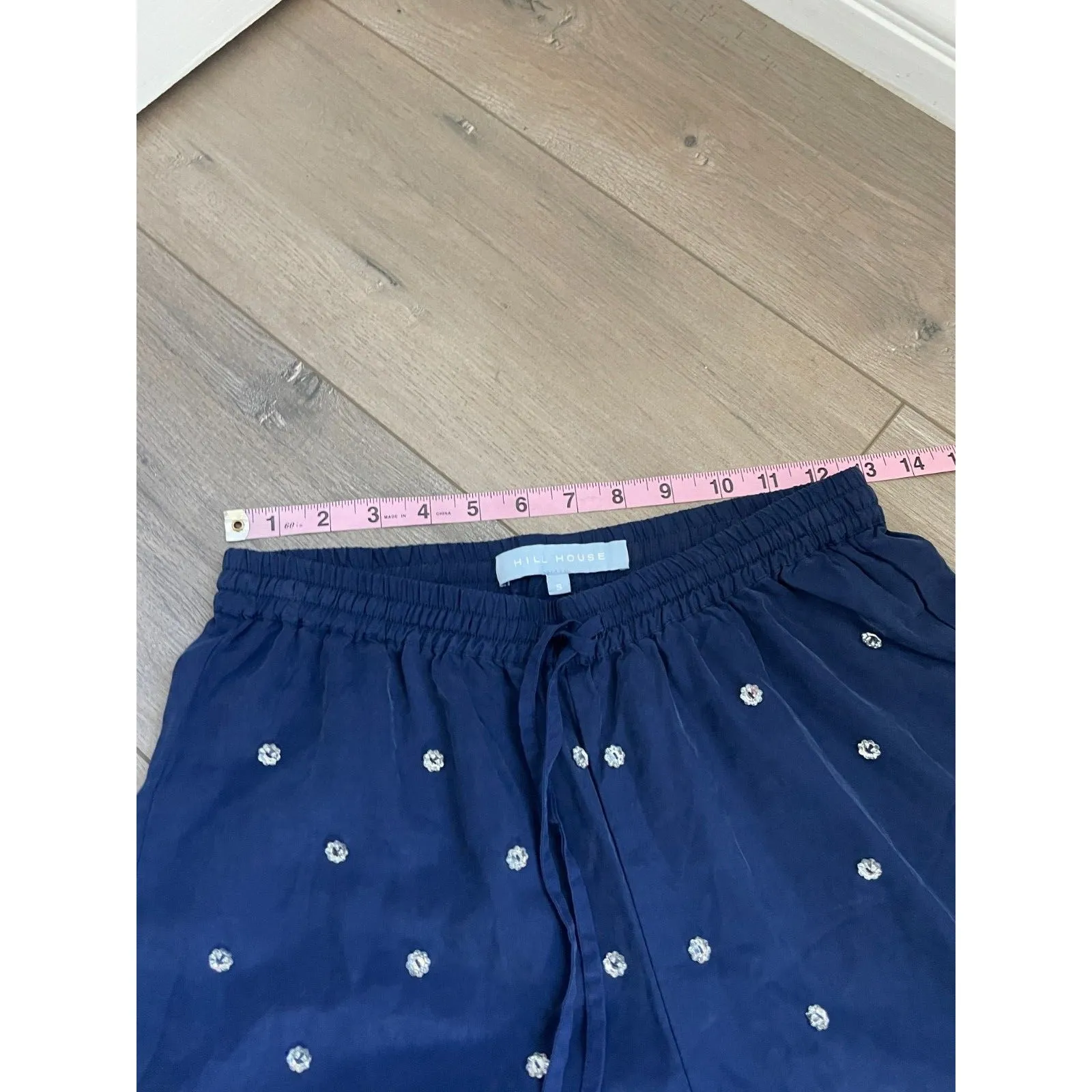 Hill House Navy Jeweled Jammie Bottoms Pants rhinestone buttons drawstring Sz S - Image 5