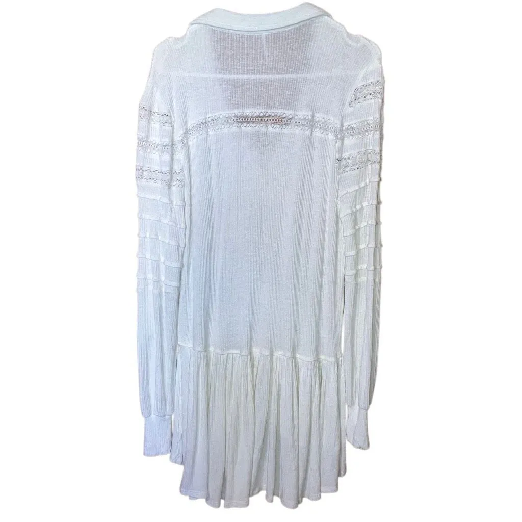 Free people set to stun white lace long sleeve tunic linen blend embroidery over - Image 3