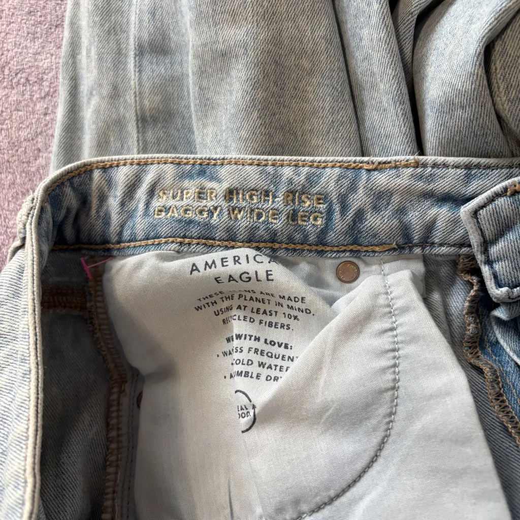 AE Dreamy Drape Stretch Super High-Waisted Baggy Wide-Leg Jean Sz 10 - Image 10