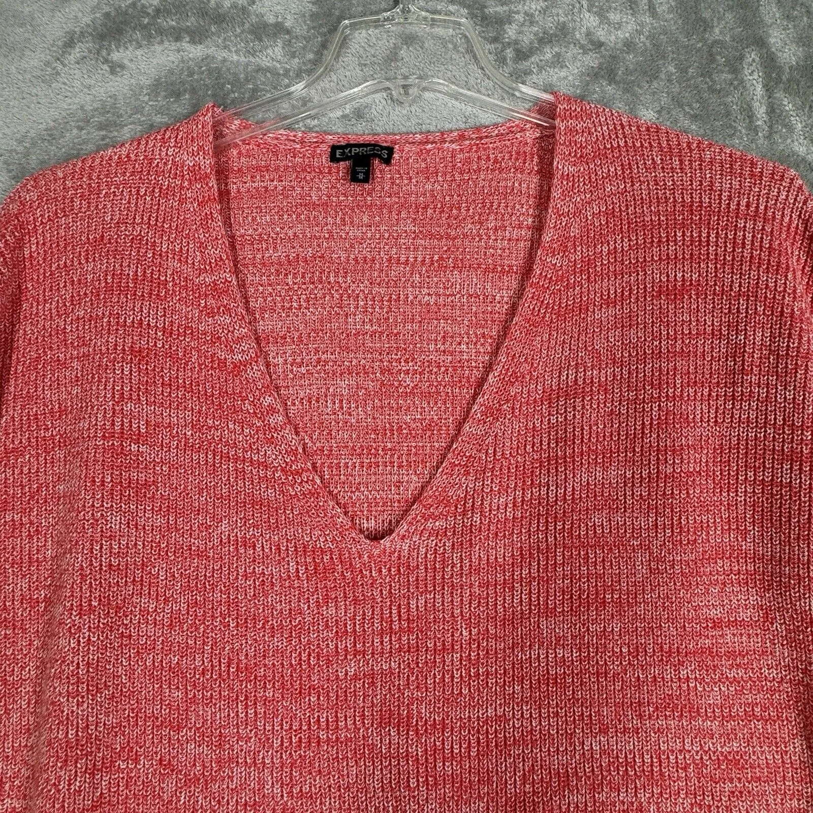Express Sweater Womens Medium Red White Marled‎ Chunky Oversized Preppy Comfy - Image 4