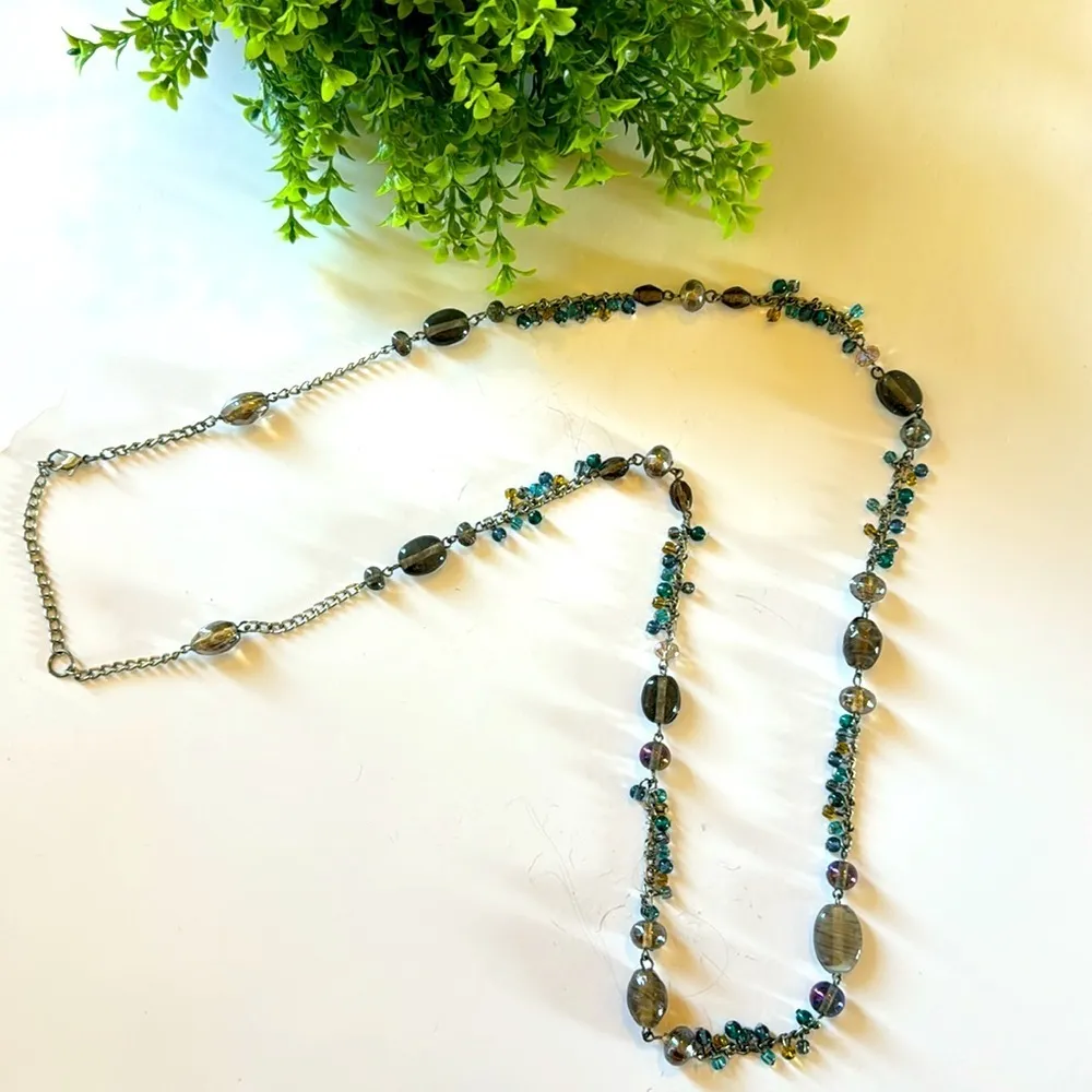 Multicolored Purple and Blue beaded necklace Bohemian Office Layering Piece - Image 2