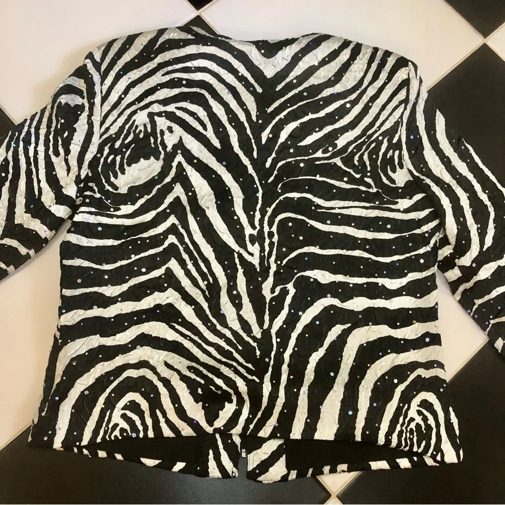 Vintage 80s  Zebra Animal Print Blazer Striped Iridescent Sequins sz10 - Image 9
