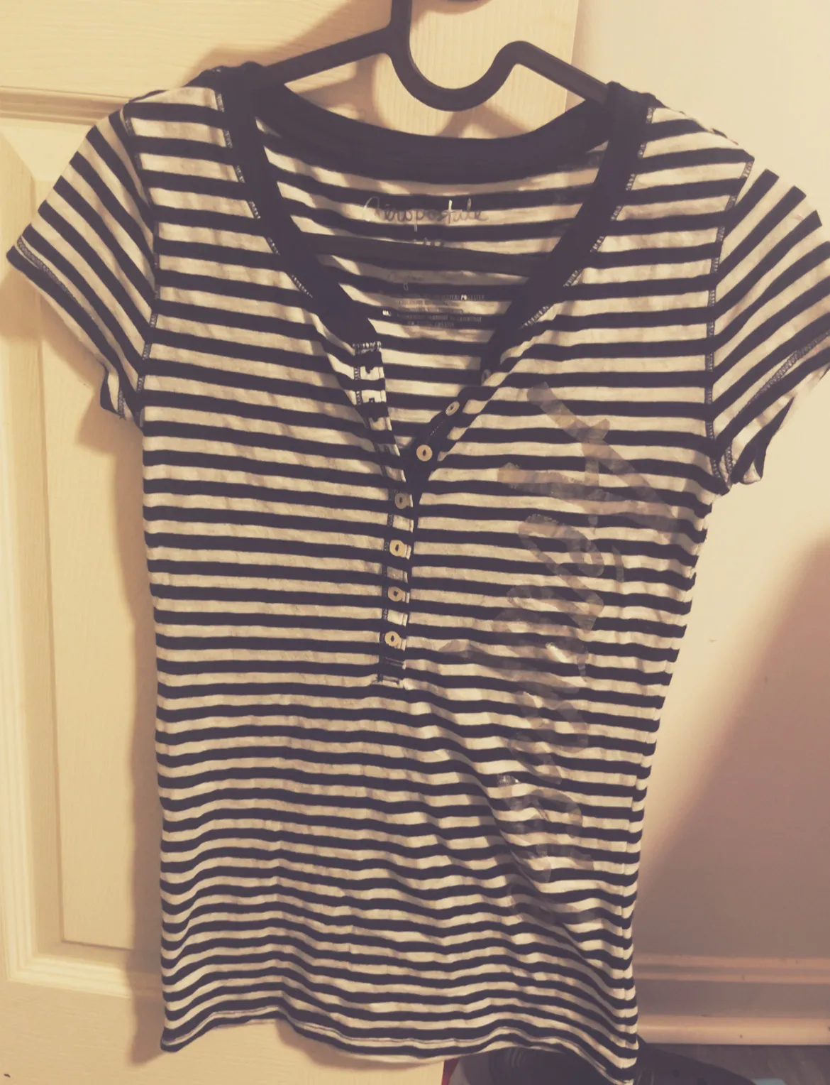 Vintage 90s Aéropostale Striped Henley Tee🤍 - Image 2