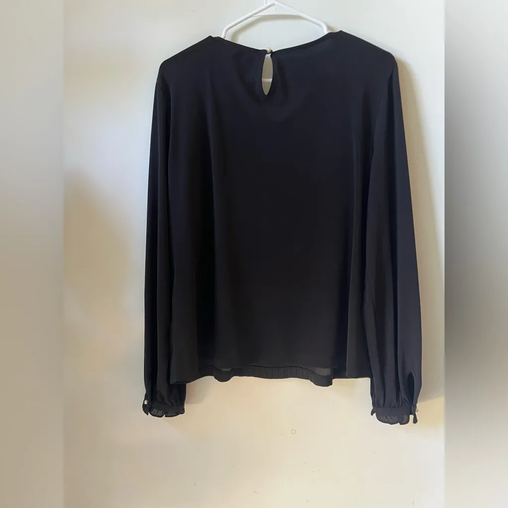 Karl Lagerfeld Paris Black Pearl Embellished Pleated Blouse Women’s Size L - Image 4