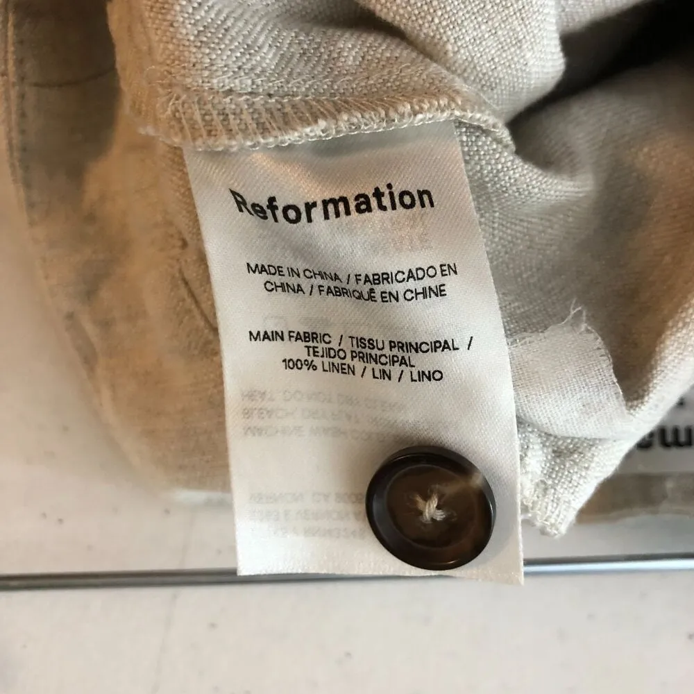 Reformation Womens Linen Pants Pleated Straight Leg Crop Beige 6 - Image 5