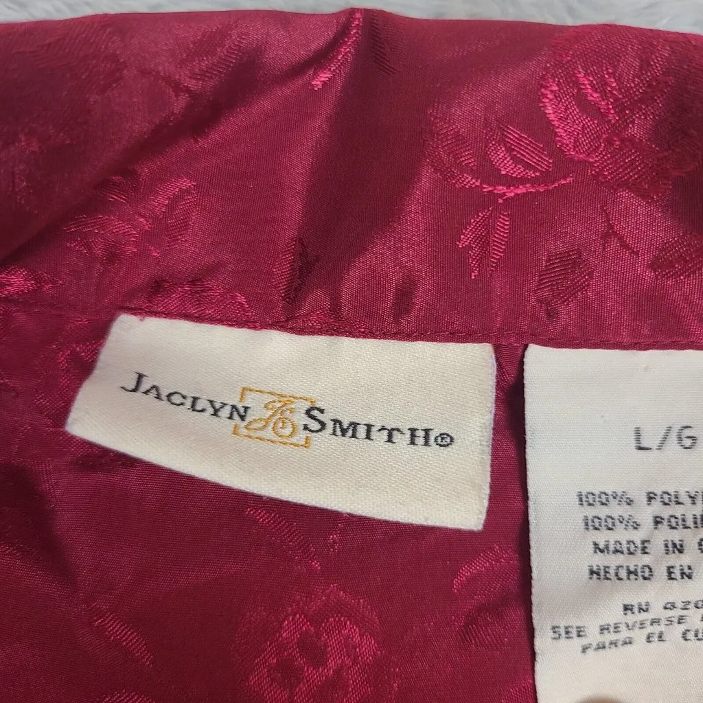 Vintage Jaclyn Smith Poppy Red Pajama Top Blouse with Rose Motif Size Large‎ - Image 2