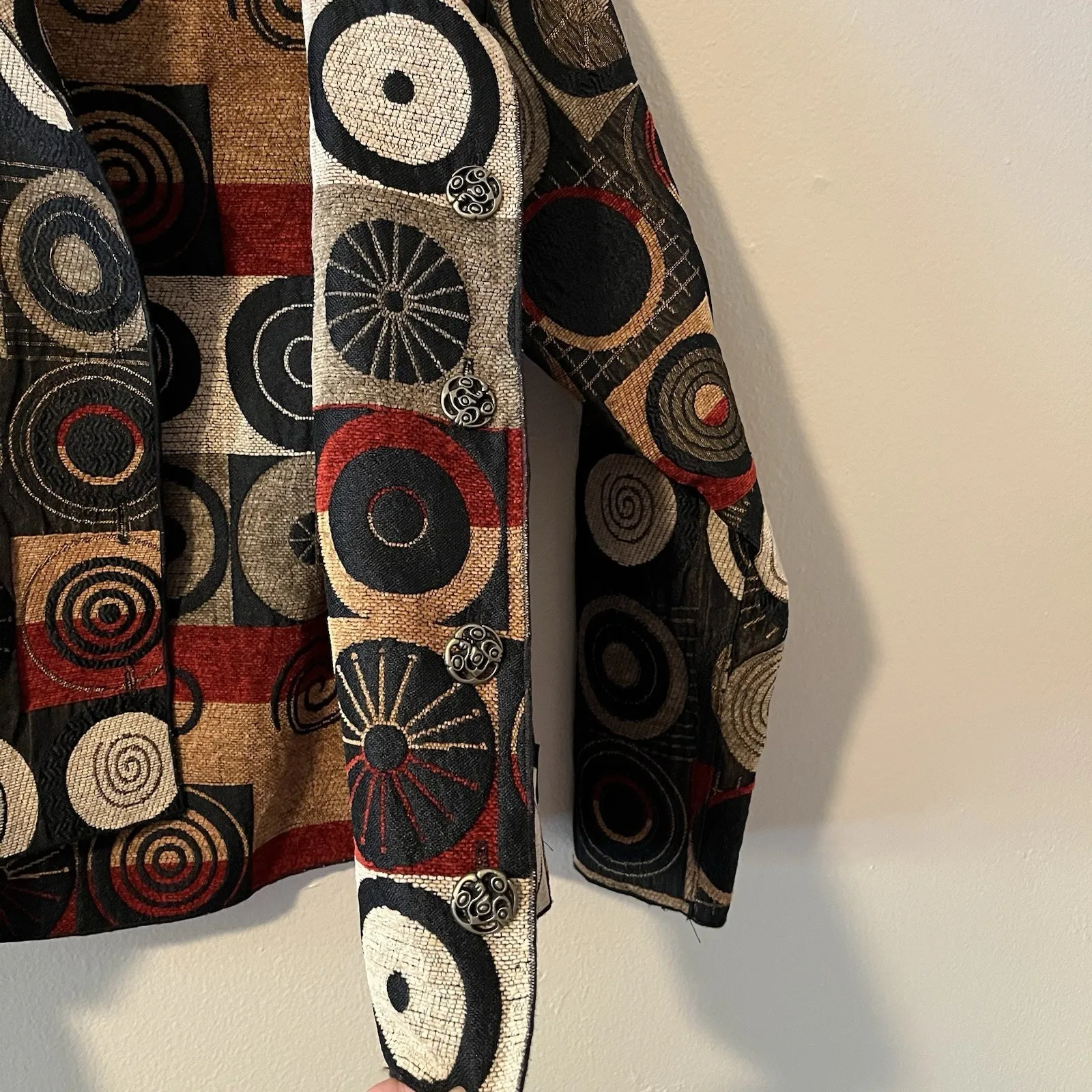 Vintage Jacket Womens S Reversible Wearable Art To Wear Button Abstract Jacquard Red - Image 11