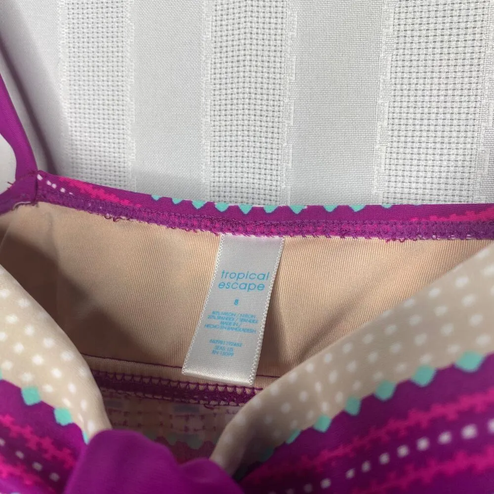 Tropical Escape Striped Tankini Swim Tie Tank Top Purple Size 8 Bathing Suit - Image 4