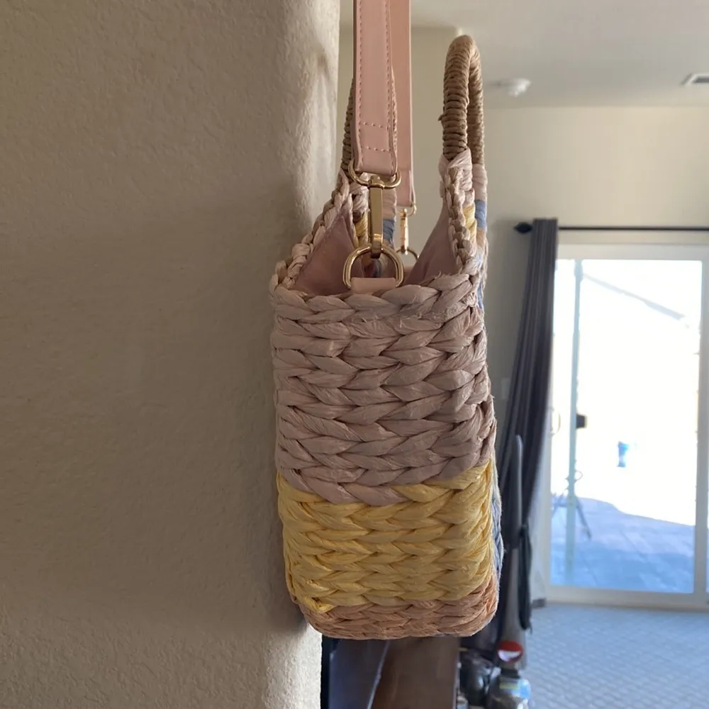 Grossi woven shoulder straw handbag summer vacation beach bohemian pastel - Image 6