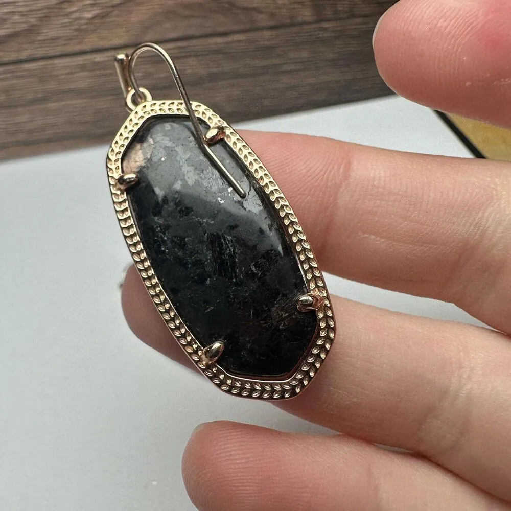 Kendra Scott Elle Rose Gold Black Granite Dangle Drop Pierced Earrings - Image 10