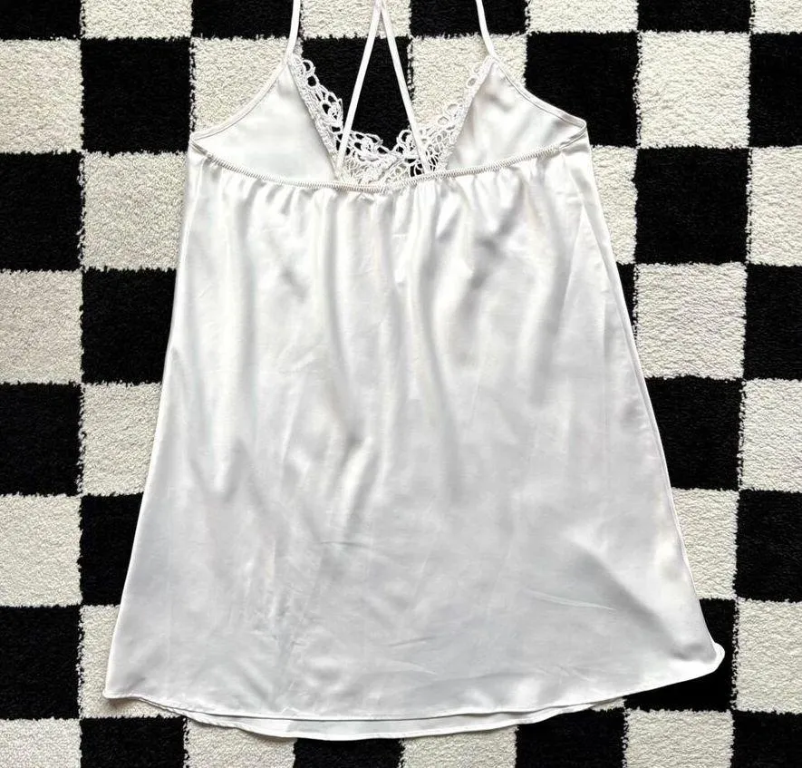 Flora Nikrooz White Satin Slip Dress M - Image 3