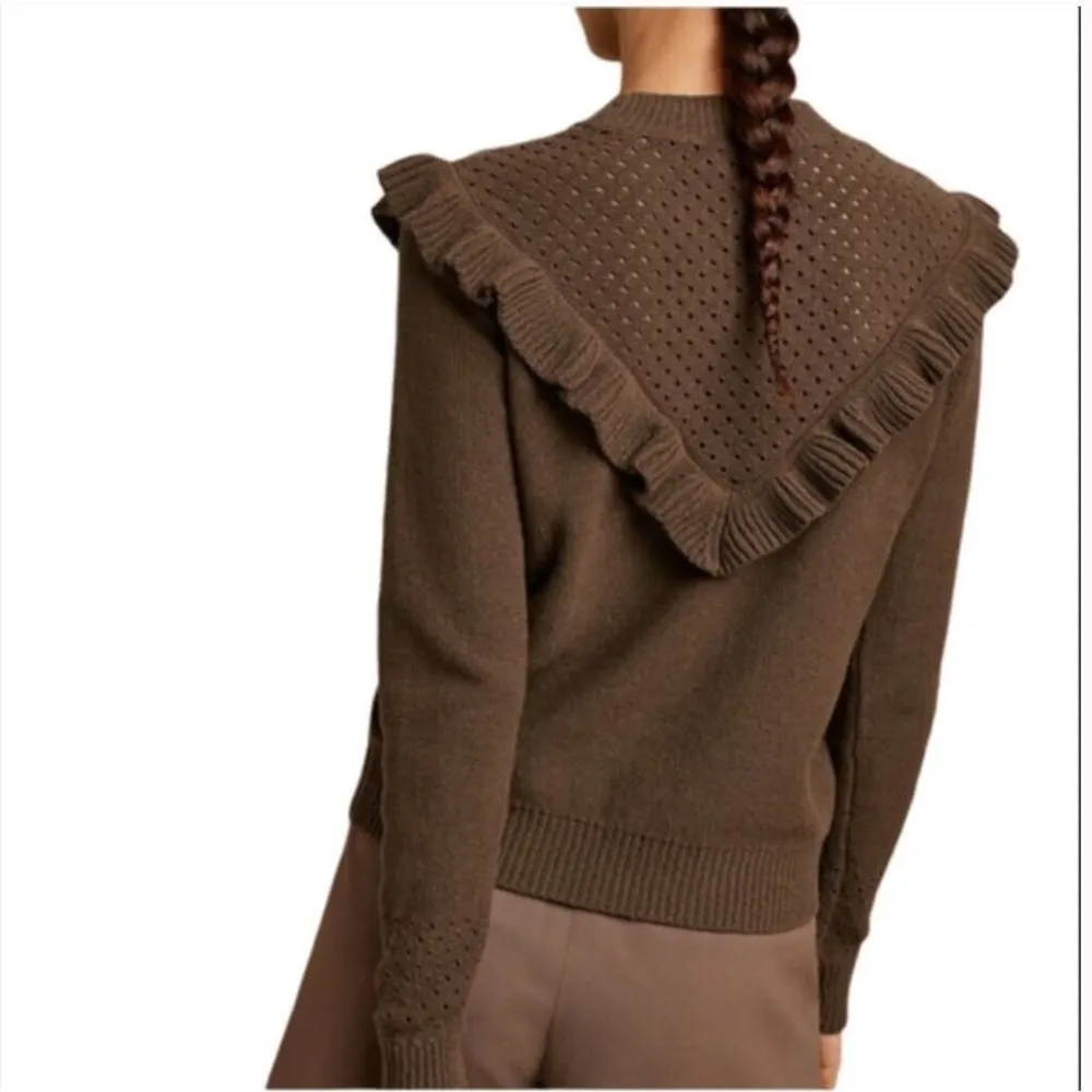 Aritzia Wilfred Chaume Brown Ruffle Yoke Swiss Dot Mock Neck Sweater Size Small - Image 2