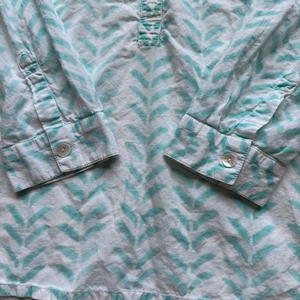 Oliphant Cotton Button Down Half Placket Shirt S Roll Sleeve Turquoise Coastal White - Image 12