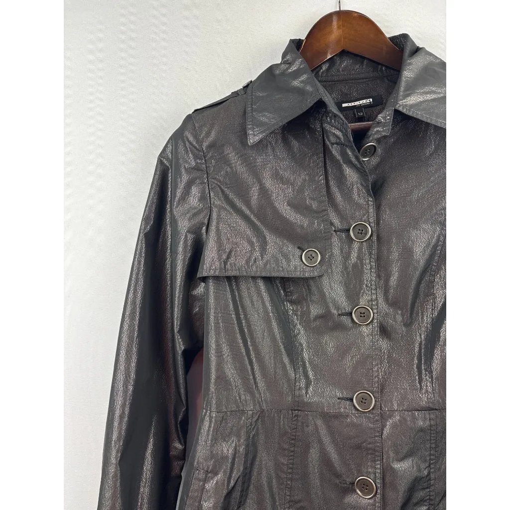 Women’s Attitude by Jay Manuel Size 12 Shiny Black/Grey Trench Coat with Removab Black - Image 2