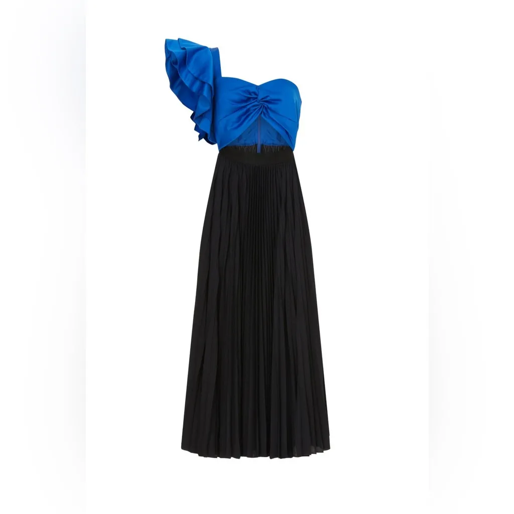 AMUR X REVOLVE Cleopatra Black & blue one shoulder Pleated cut‎ out maxi 4 - Image 2