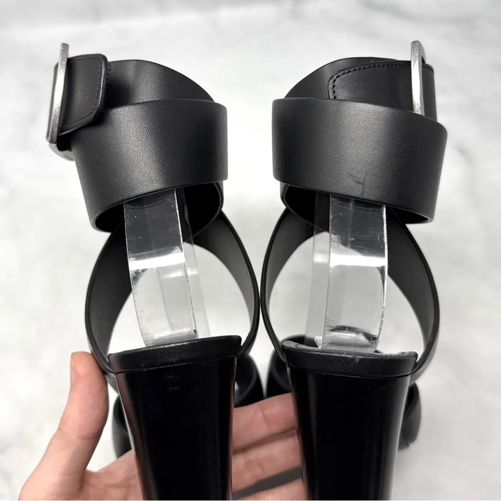 Saint Laurent Oak 100 Buckle Strappy Square Toe Sandal Block Heels Glam Black 36 - Image 7