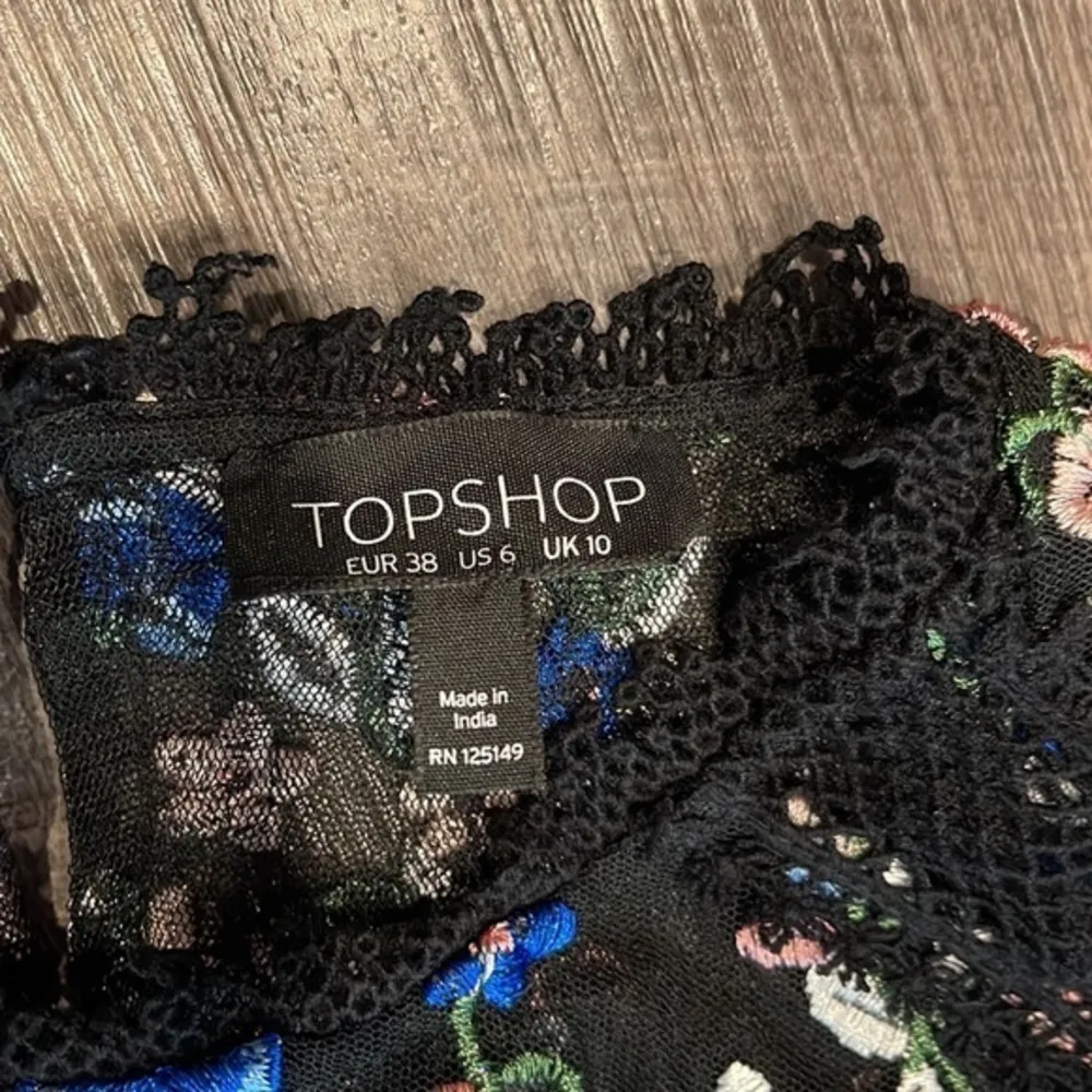 TopShop Embroidered floral and peacock print lace trim top - Image 6