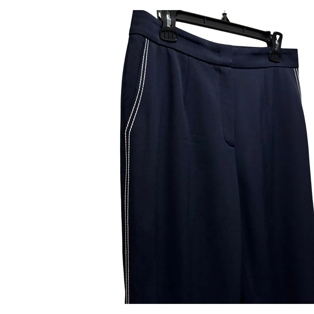 ESCADA Navy Blue Virgin Wool Dress Pants With White Contrast Size 38 Office Wear Size M - Image 5