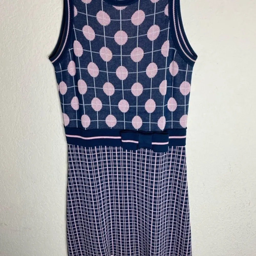 RED VALENTINO Garavani Blue & Pink Polk-a-dot/Striped‎ Printed Mini Dress - Image 6