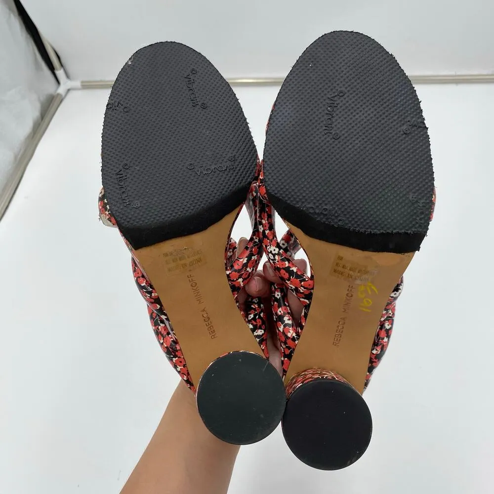 Rebecca Minkoff Amandine Black Red Floral 3" Heels Strappy Slide Sandals Size 8 - Image 9