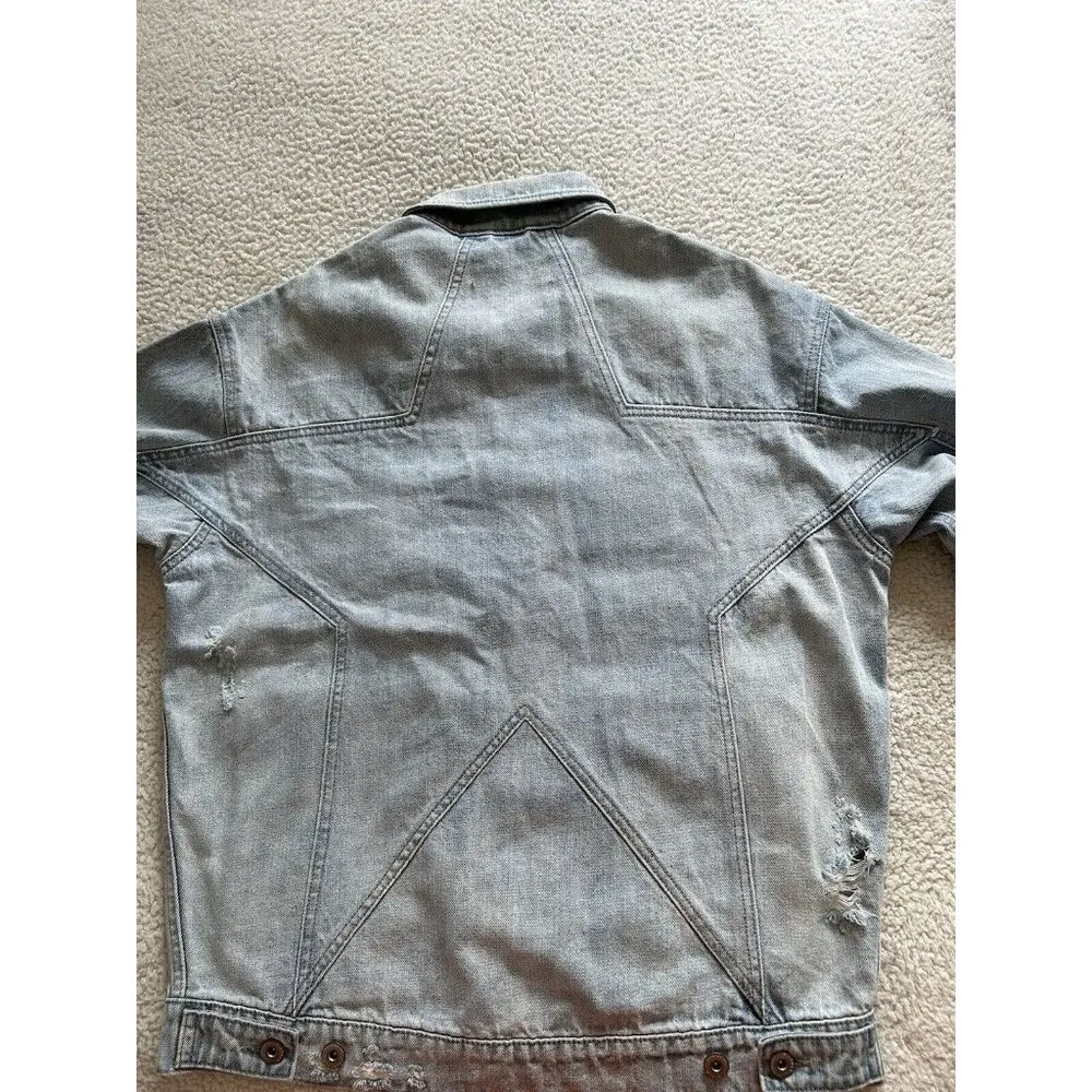 Pistola Womens Denim Oversize Jacket Sun Bleached Distressed Blue Sz XS/S - Image 7