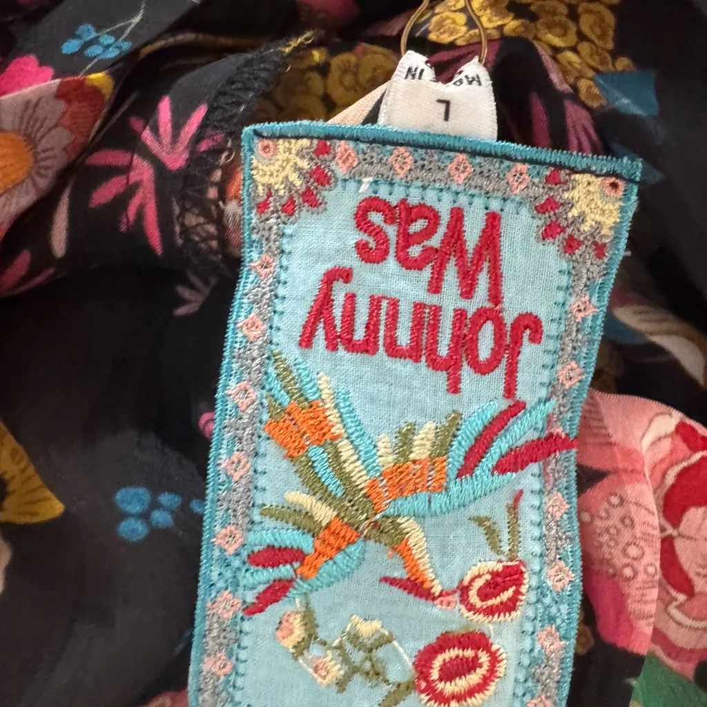 Johnny Was Floral Print Scalloped Edge Albany Tie Waist Pants Size L - Image 10