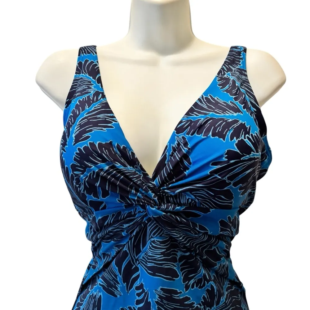 Dreamsuit Miracle Brand One Piece Waist Cinching Swimsuit 12 Blue Tropical Leaf - Image 6