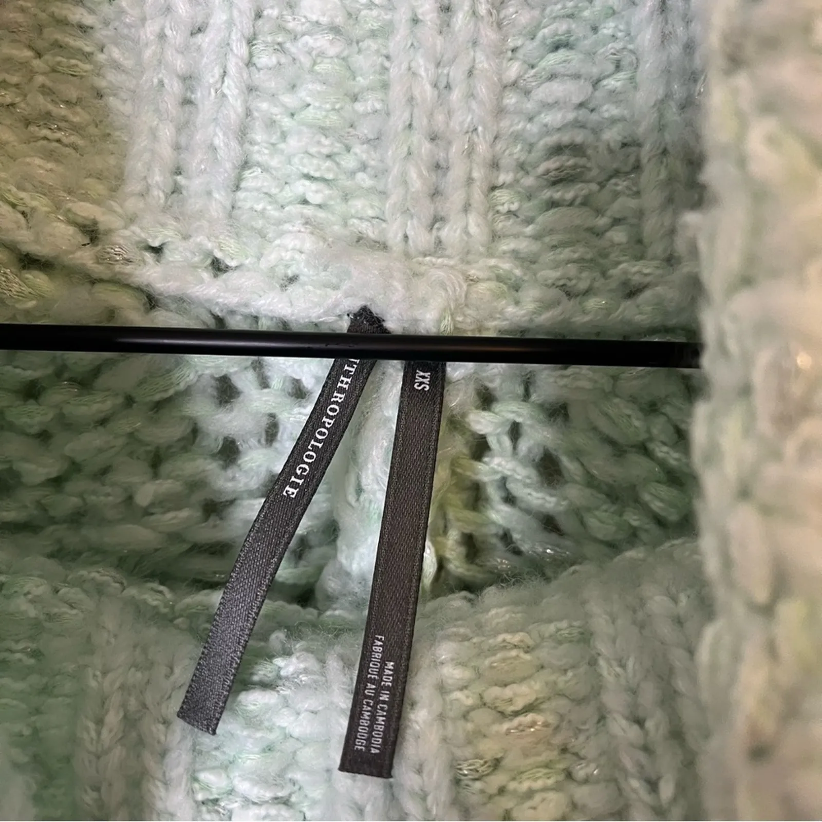 NWT Anthropologie Fisherman Knit Sweater Turtleneck Chunky Mint Womens Size XXS - Image 9