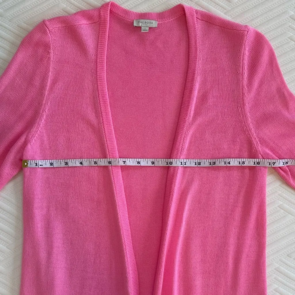 Talbots Pink Open Cardigan Sweater with Fringe Size Small - Image 6