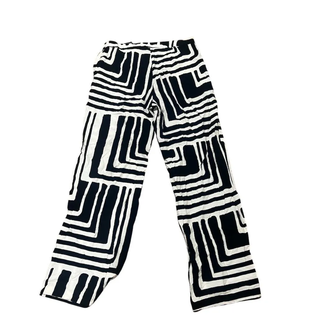 H&M Women's Size 8 Geometric Wide-Leg Pants Black & White Casual - Image 2