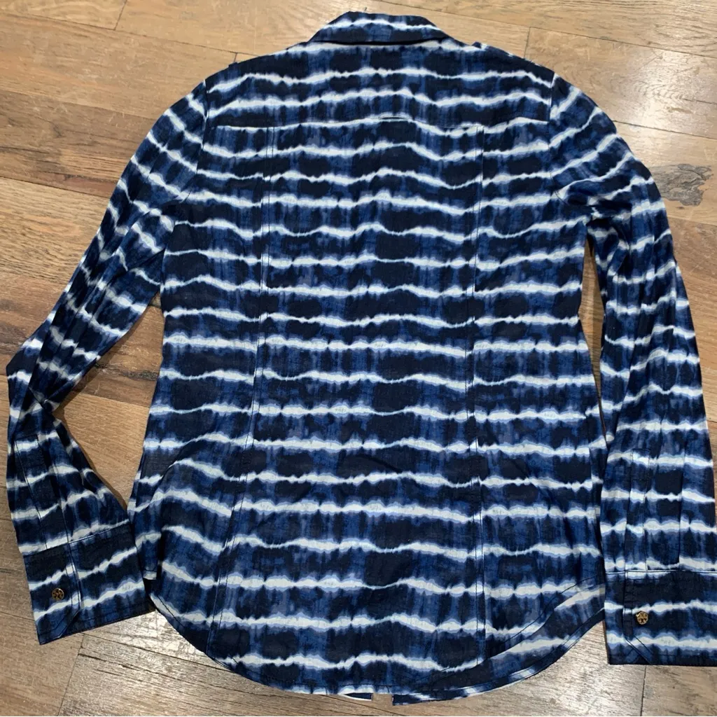 Tory Burch Blue Tie Dye Button Up Shirt Size 4 - Image 7