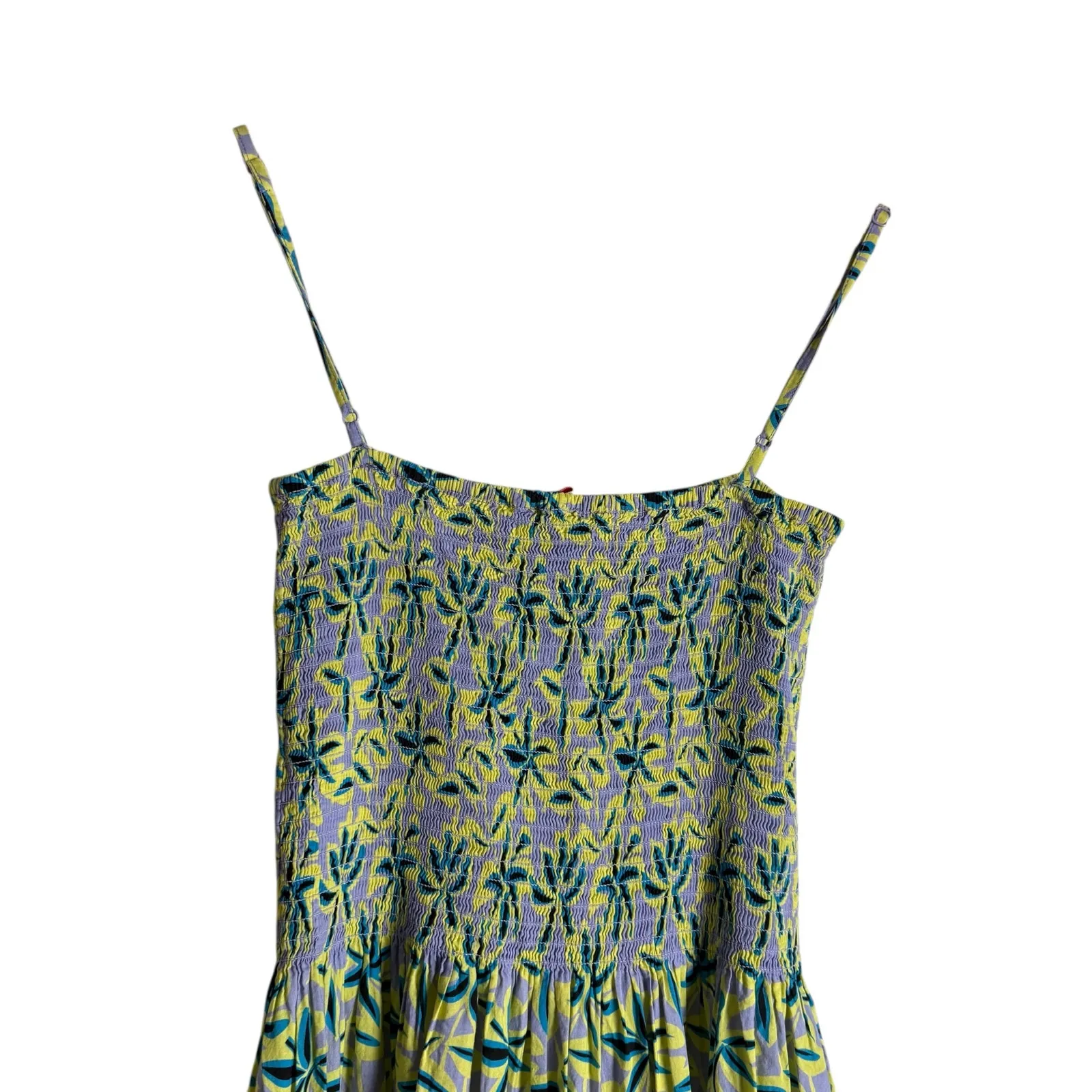 Solid & Striped Kennedy Green Tropical Floral Print Smocked Eyelet Midi Dress M - Image 11