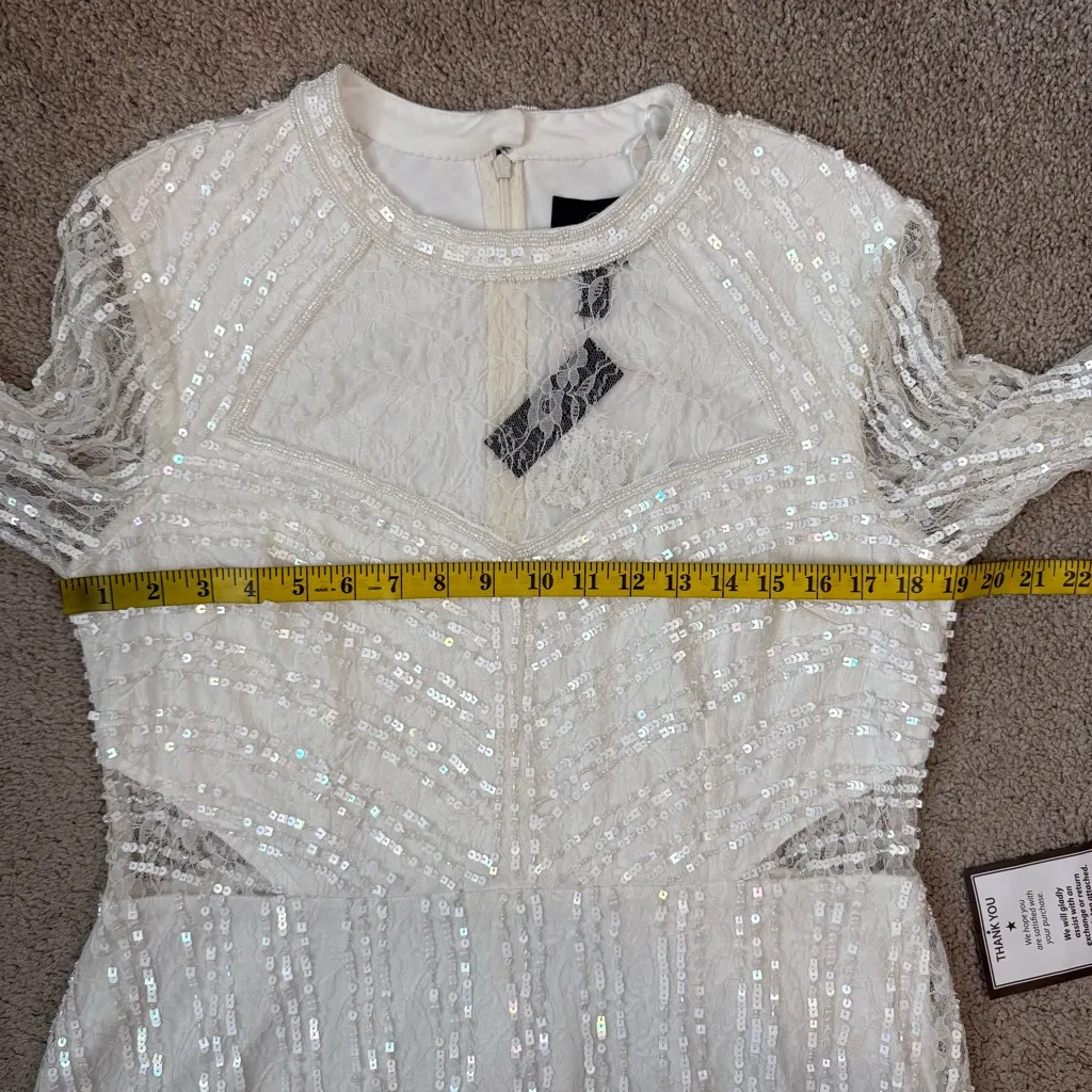 Adrianna Papell Illusion Neck Beaded Lace Dress Ivory 16 - Image 10