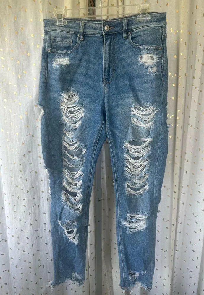 American Eagle Vintage Distressed Ripped Hem High Rise Mom Jeans Boho Western 4 - Image 2