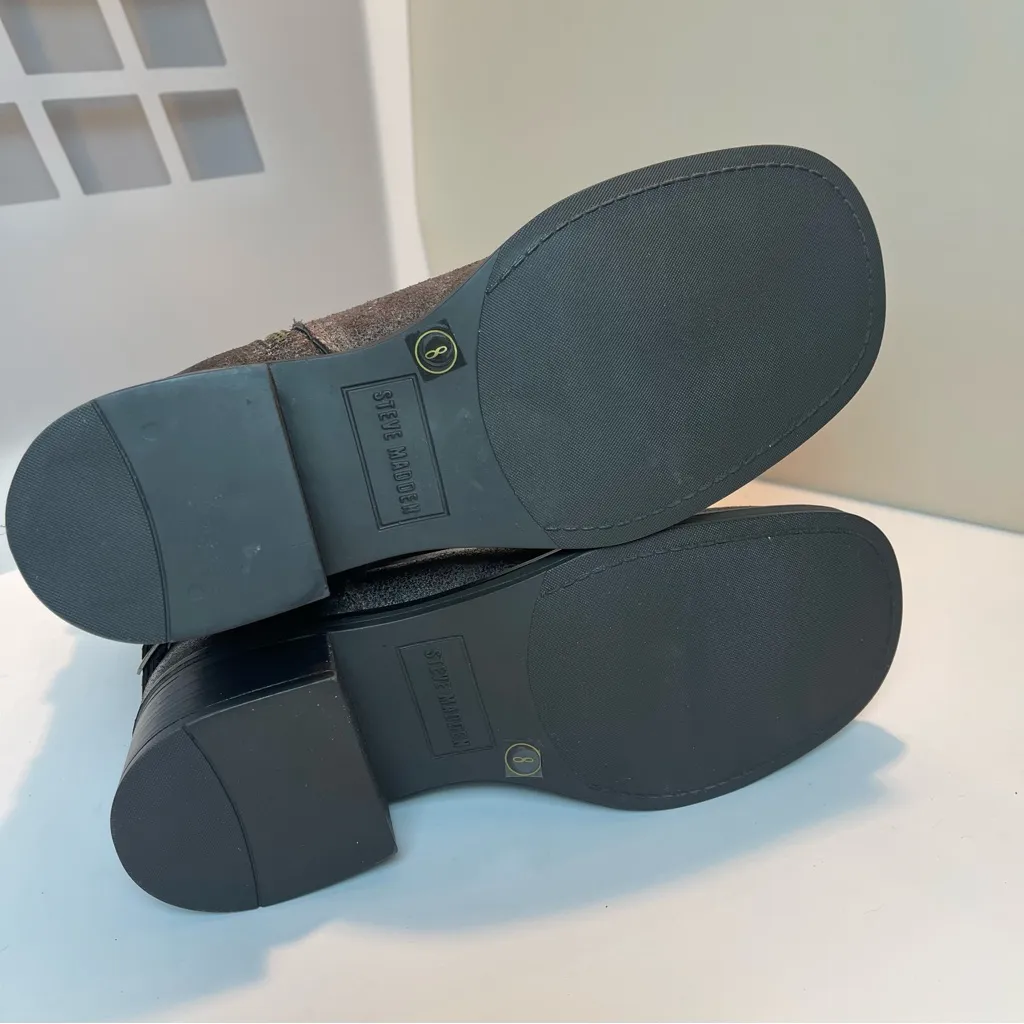 Steve Madden Brixton Brown Distressed Leather Faux Fur Mid-Calf Moto Boots 8 - Image 10