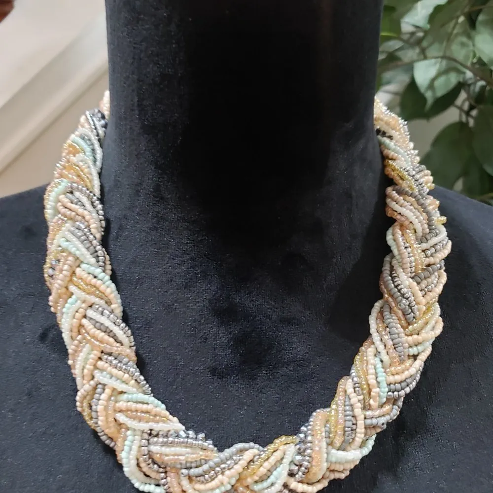 Women's Multicolor Round Twisted Beaded with Lobster Clasp Necklace Silver - Image 2