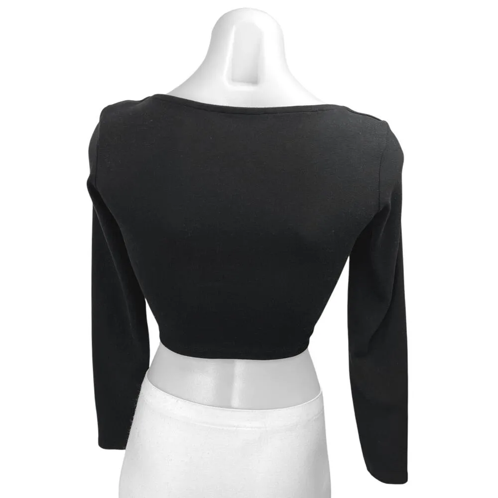 Zara Women's Black Long Sleeve Square Neck Blouse T Shirt Tee Crop Top Size M - Image 2