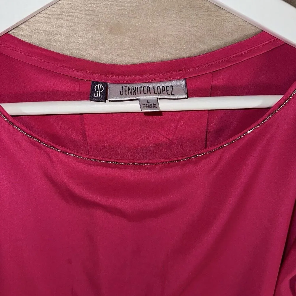 Jennifer Lopez JLO Womens VTG Y2K Pink Beaded Neckline Long Sleeve Top Sz L - Image 3